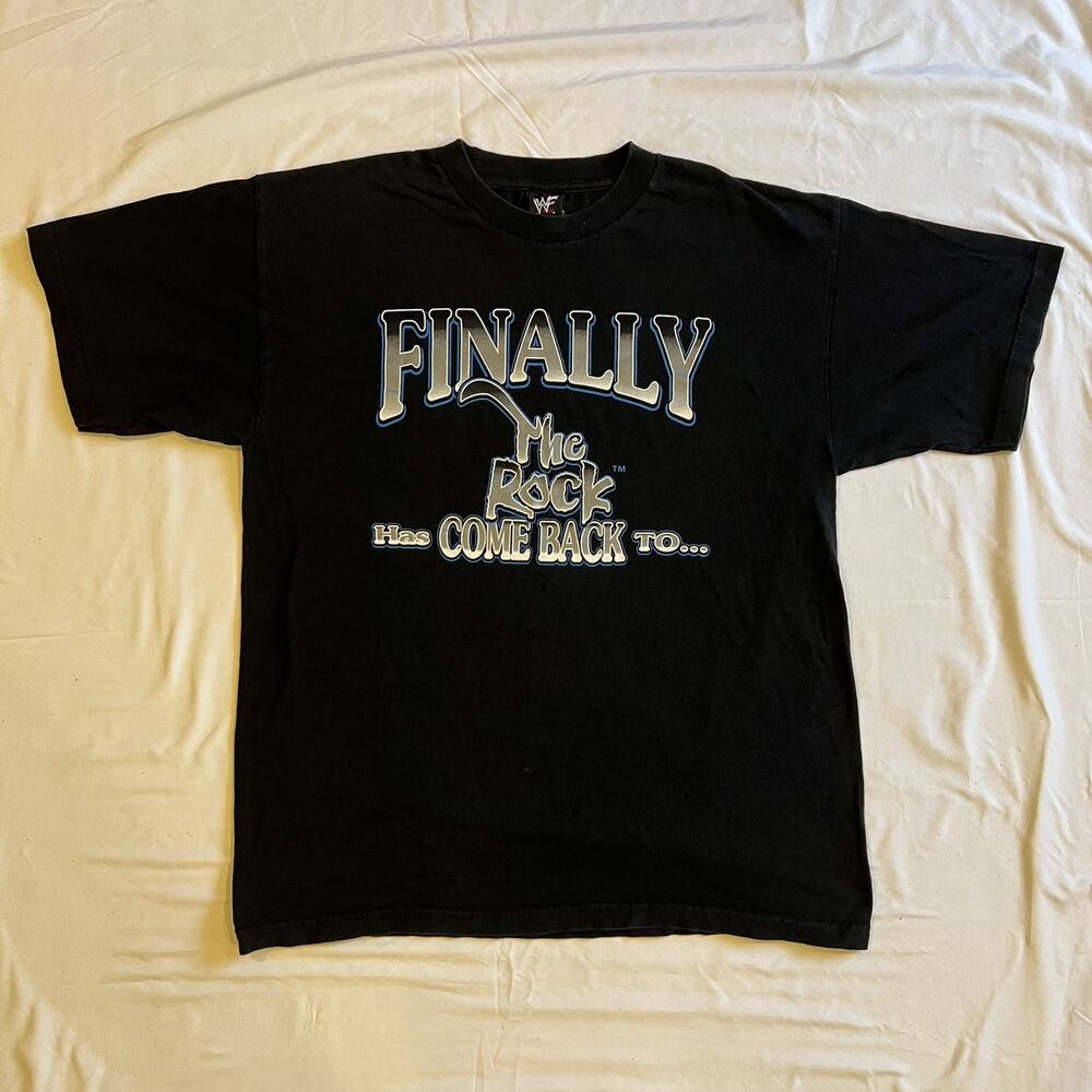 Vintage WWF The Rock Shirt Mens XL Black Finally The Rock Has Come Back Columbus